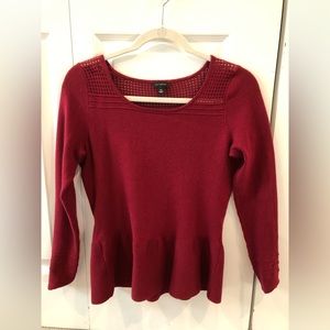 Red, Burgundy Peplum Sweater, Long Sleeves | XS